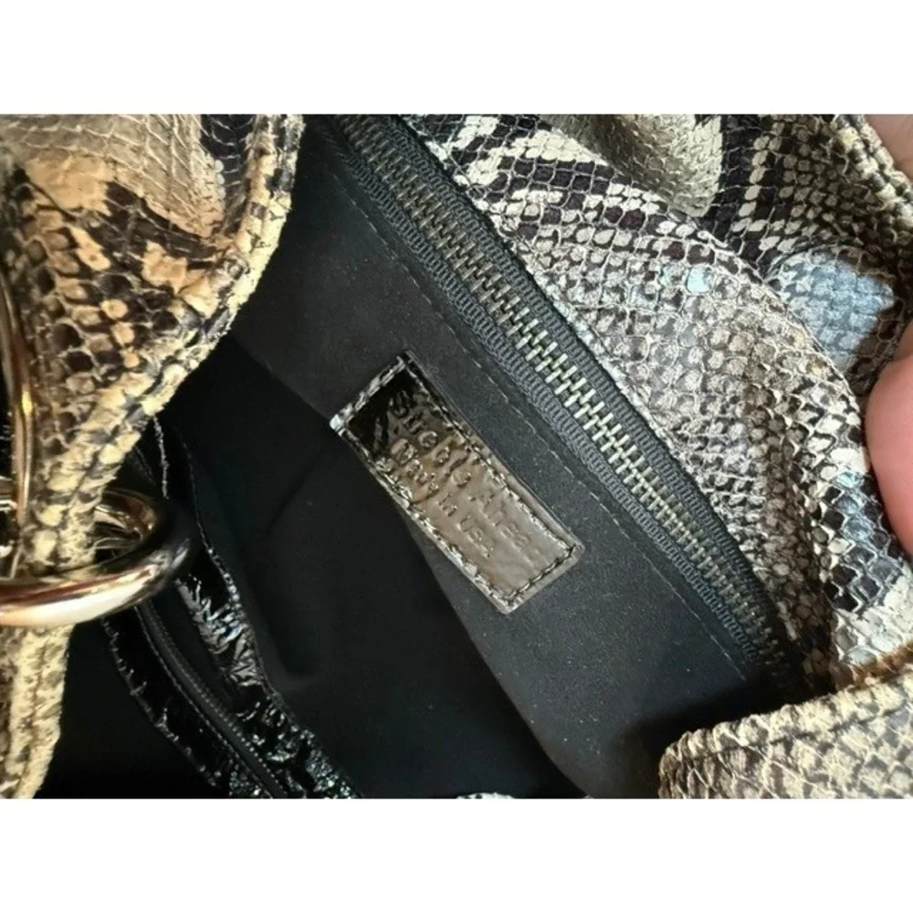 Streets Ahead Snakeskin Embossed Hobo Bag Grey Black Patent Handle Made in USA